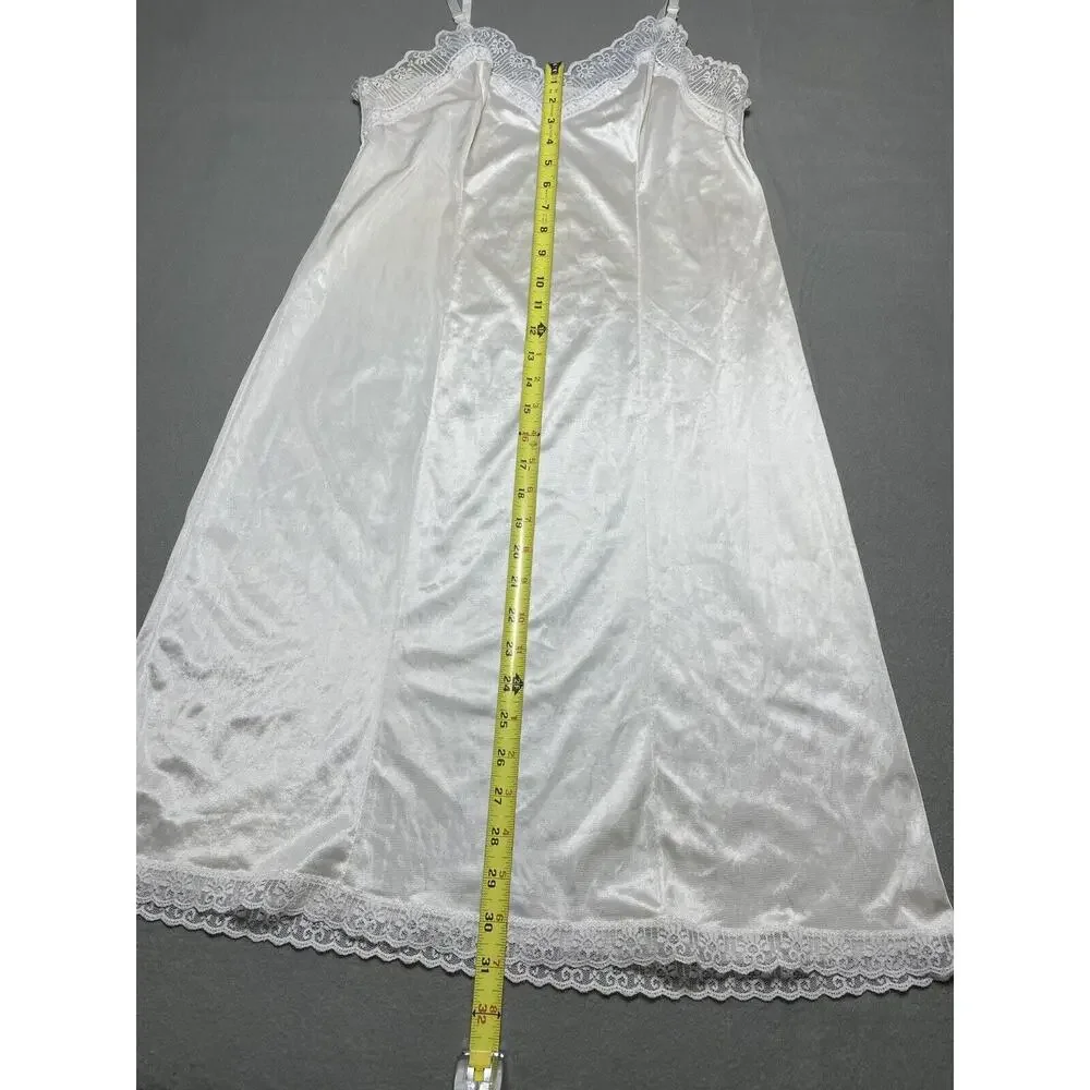 Sears 36 Full Slip Night Dress Vintage Nylon Ivory Lace Adjustable Strap V-neck*